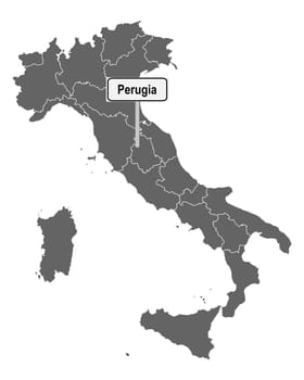 Landkarte von Italien mit Ortsschild von Perugia