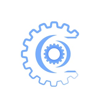Techno Banner with Geometric Gear Wheels Icon. Machinery Logo. Modern Mechanism Cog Concept. Technologic Mechanical Cogwheel Tool on White Background. Teamwork Symbol. Part of Transmission.
