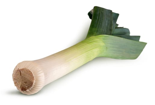 Fresh green leek isolated on white background