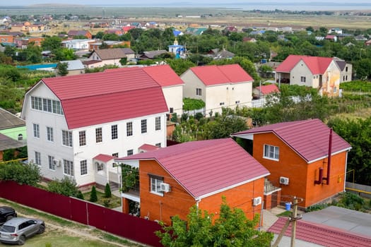 Za Rodinu, Russia - July 25, 2019: The village for the homeland. Top view of the village in the Krasnodar Territory of Russia.