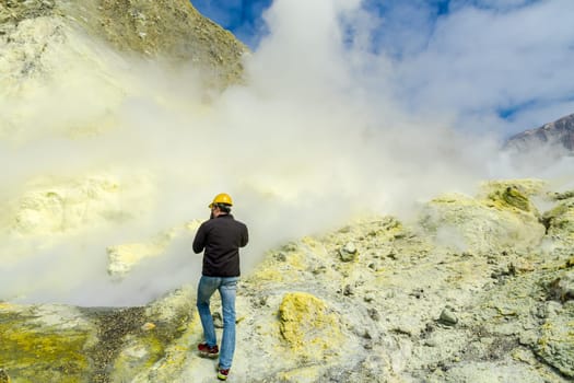 Active Volcano at White Island New Zealand. Volcanic Sulfur Crater Lake