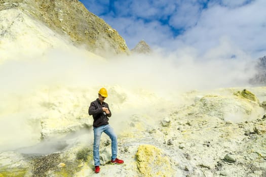 Active Volcano at White Island New Zealand. Volcanic Sulfur Crater Lake