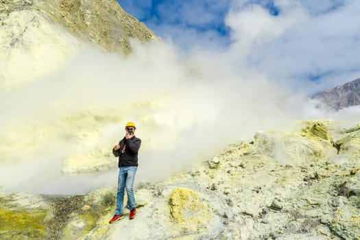 Active Volcano at White Island New Zealand. Volcanic Sulfur Crater Lake