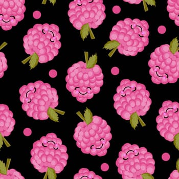 Funny print for children's textiles. pattern Raspberry. Vector illustration. Berry character.