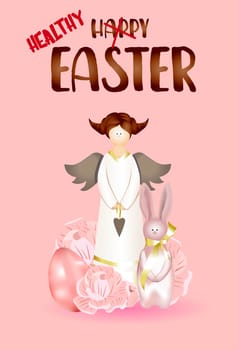Easter angel. Vector illustration on a pink background.