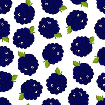 Funny print for baby clothes. Cute pattern with berries. Blueberries or blueberries. Vector illustration. Berry character.