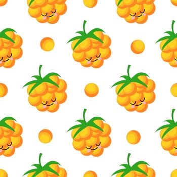 Cloudberry yellow berry. Berry character on a white background. Vector illustration. Seamless pattern for children's textiles and fabrics.