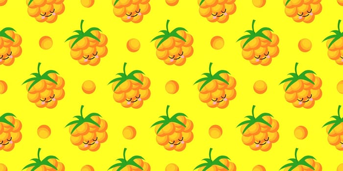 MORTGAGE character. Cute funny yellow berry. Berry seamless vector pattern. Bright colors.