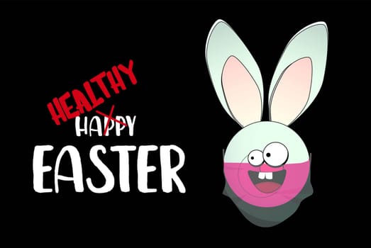 easter card. Happy easter. Rabbit in a medical mask