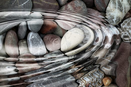 Abstract image of the water ripples over the stone pebbles - digitally altered