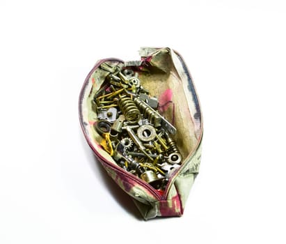 A handbag with details and tools. handbag with details and tools.