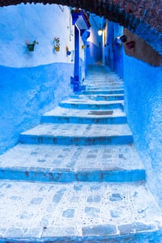 Chefchaouen blue town street in Morocco