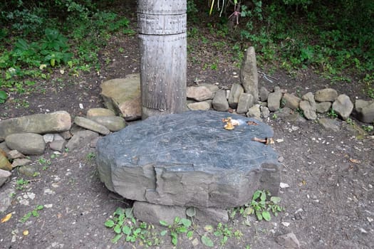 The temple of Dagboga, a pagan idol in the mountain forest of Shapsugi. Dazbog