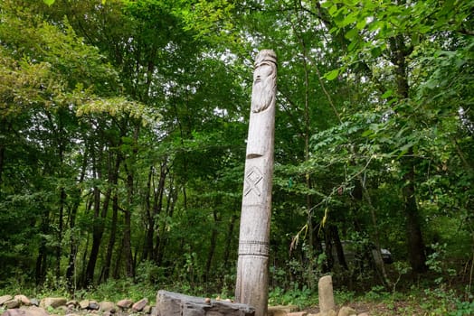 The temple of Dagboga, a pagan idol in the mountain forest of Shapsugi. Dazbog