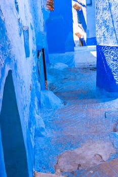 Chefchaouen blue town street in Morocco