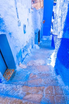 Chefchaouen blue town street in Morocco