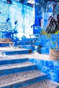 Chefchaouen blue town street in Morocco