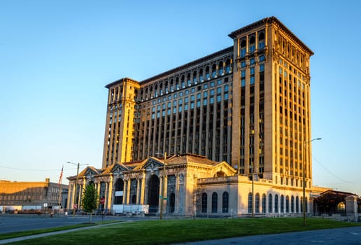 Historic Detroit Central Station building in abandonment