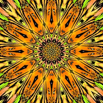 Sun mandala wallpaper background in golden, orange and yellow color