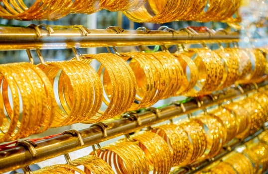 Jewelry in a shop window at Dubai Gold Souk