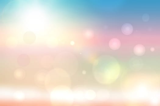 Abstract fresh vivid bright spring or summer landscape texture with natural pastel bokeh lights gradient light pink and a blue bright sunny sky. Beautiful background with copy space.