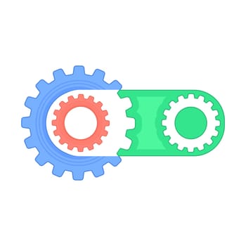 Techno Background with Geometric Gear Wheels Icon. Machinery Logo. Modern Mechanism Cog Concept. Technologic Mechanical Cogwheel Tool on White Background. Teamwork Symbol. Part of Transmission.
