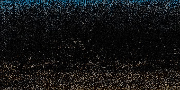 Abstract halftone random pattern vector illustration, brown and blue dots on black background