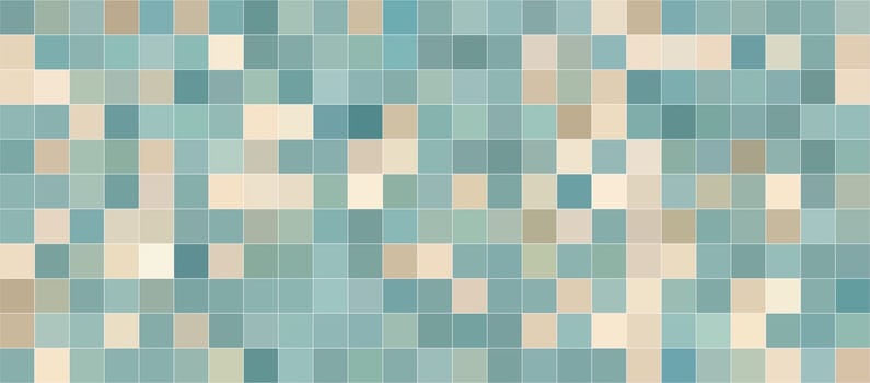Abstract green and beige square pattern background with thin white stroke, vector illustration