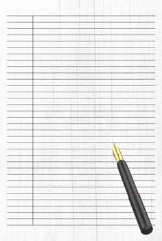 The 3d rendering of detailed closeup of a pen lying on a paper
