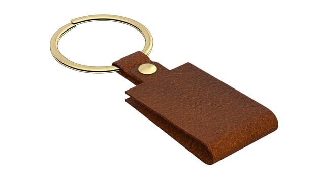 The 3d rendering of House key in an old leather keychain brown color