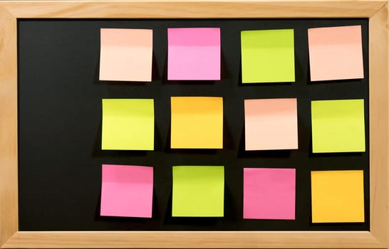 Blank Post it on black board for memo or business.