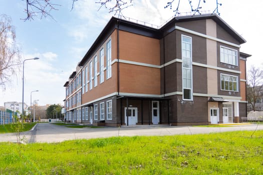 Anapa, Russia - March 27, 2020: The newly built school, the elementary school building, on the basis of the secondary school 6 of the city of Anapa