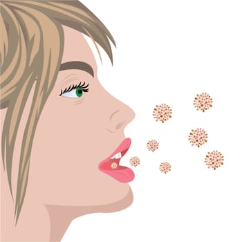 Viruses infection flu bacterial overgrowth producing bad smell breathe in a mouth vector illustration on a white background
