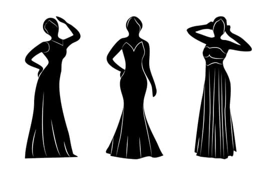 Young wemwn a evening gowns silhouettes vector illustration isolated