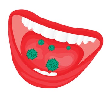Viruses bacterial overgrowth in a mouth. flu, cold, contagious disease vector illustration on a white background