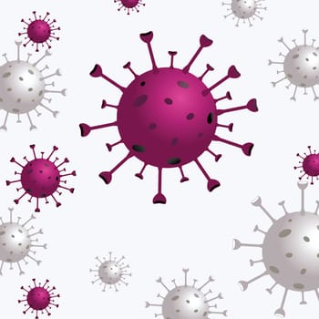Coronavirus disease COVID-19 infection medical. Background with realistic 3d red and white virus cells. danger symbol vector illustration.