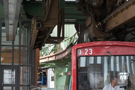 WUPPERTAL  NRW  GERMANY - JULY 31  2017:.Wuppertal  Nrw  Germany - July 31  2017:.. Suspension railway in the station Wuppertal Vohwinkel.Die Hochbahn is used for public transport.