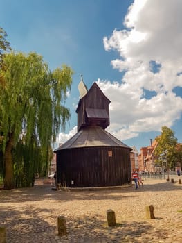 LUNNEBURG, LOWER SAXONY, GERMANY - JULY 27, 2018:.Old harbor and crane in the historic center of Luneburg, Germany
