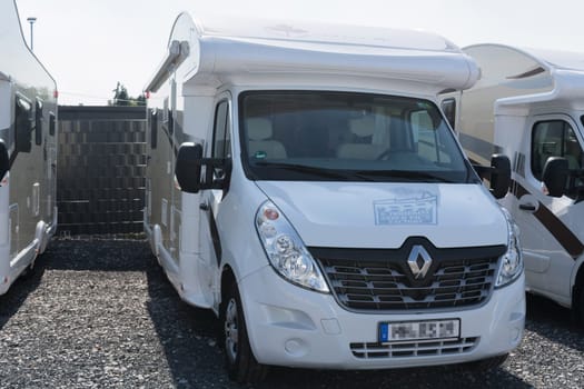 MUELHEIM RUHR  NRW  GERMANY -AUGUST  29  2017:.Motorhomes and campers for sale or rent. Concept freedom, family holiday travel, vacation travel with camper.