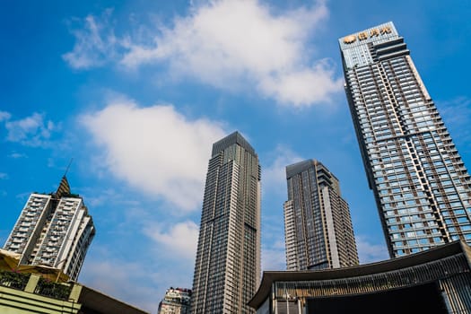 Chongqing, China -  August 2019 : Modern commercial and business skyscraper buildings in the Jiefangbei district in the Chongqing city