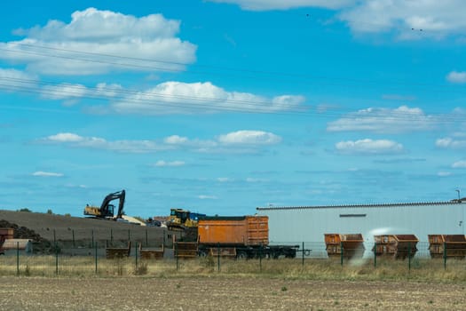 Dröbel, GERMANY - AUGUST 05, 2018: Landfill and Komstoffhof Latdorf-Dröbel. Recycling yard for recycling yard and refuse collection in Saxony Anhalt