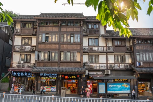 Chongqing, China -  August 2019 :  Facade of an old building in Ci Qi Kou Ancient town