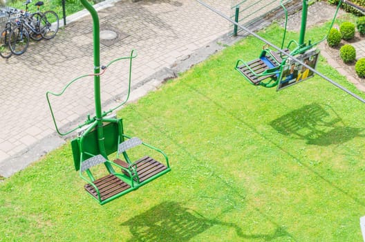 SOLINGEN, BURG, GERMANY - JULY 15, 2015:  ..Solingen, Burg, Germany - July 15, 2015: .Chairlift, Schloss Burg Solingen in orteil Burg..Here are two of the 30 double chair chairlift..The chairlift connects the districts Unterburg and Obernburg. Year 1952nd..