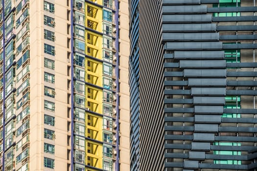 Chongqing, China -  August 2019 : Close up detail of the highrise residential buildings in Chongqing city suburb