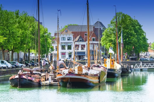 ZIERIKZEE, ZEELAND, NETHERLANDS - JUNE 15, 2015:.Netherlands, Holland old harbor in the center of the city Zierikzee Zeeland