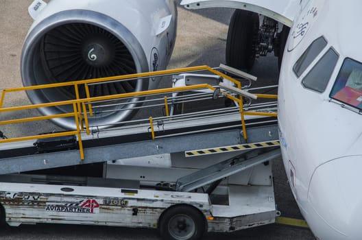 DUSSELDORF, NRW, GERMANY - MARCH 18, 2015: .Dusseldorf, Nrw, Germany - March 18, 2015: .Condor Boing 757-300 during startup on the Duesseldorf airport.