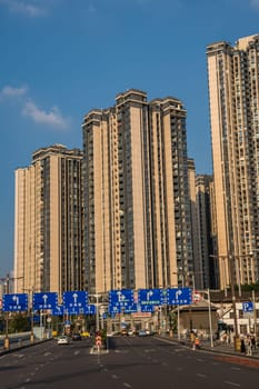 Chongqing, China -  August 2019 :  Highrise hillside residential apartments and buildings  in Chongqing city suburb