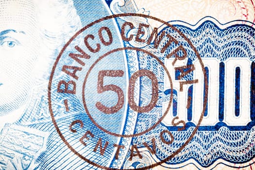 Blue five hundred Bill. Particular of a old Brasilian Banknote