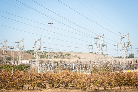 high voltage cables in the countryside.