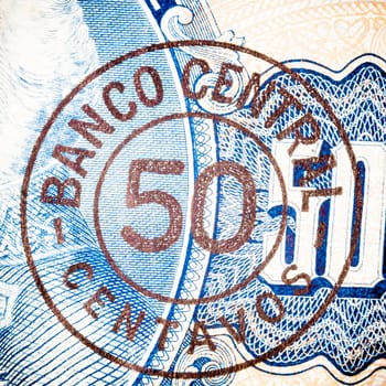 Blue five hundred Bill. Particular of a old Brasilian Banknote